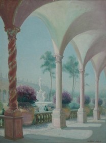 Aked, Aleen , The Ringling Museum Courtyard. Oil on board, 18 by 24 inches.