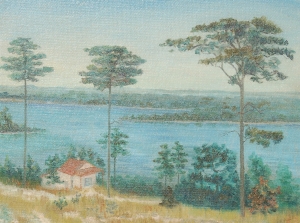 Ball, Nellie, Pensacola. Oil on board, 18 by 24 inches. Signed lower right. On back a Florida Federation of Art 1934 exhibition label which reads indistictly The Lone Pines, Nellie Ball