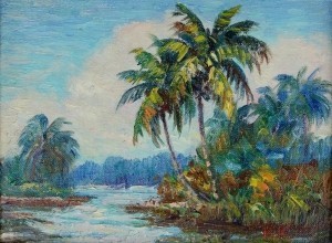 Boozoites, Panos. Four Palms. Miami. Oil on board, 6 by 8 inches.