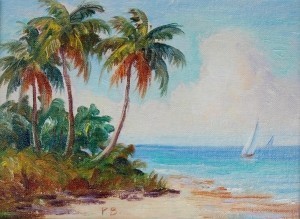Boozoites, Panos. Miami. Three Palms. Signed P. B.  Oil on board, 6 by 8 inches.