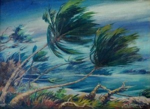Brandien, Carl. Hurricane at Tarpon Bay, Ft. Lauderdale, September 15, 1945. Oil on board, 11 by 15  inches.