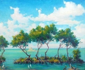 Brandien, Carl. Key Largo, Fla., Mangrove Trees,  1944. Oil on board 14 by 18 inches.