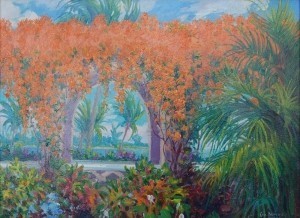 Brandien, Carl. The Patio, Mrs. O. R. Burkart, Idlewyld, Ft. Lauderdale, 1942. Oil on board, 12 by 16 inches.