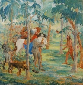 Buchholz, Emmaline, DeSoto Landing in Tampa Bay. Oil on board, 30 by 30 inche.