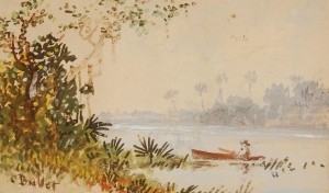 Bullet, Charles. Ft. Myers. Rowboat on Callousahachie  River. Watercolor, 3 by 5 inches.