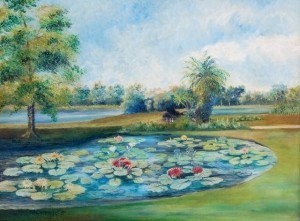 Carpenter, Rene Littell. Orlando. The Lilly Pond, Lake Eola, 1955. Oil on board, 18 by 24 inches.