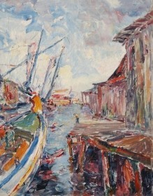 Coe, Theodore. Tampa. Oil on canvas, 18 by 23 inches. The Boneyard, Tarpon Springs.