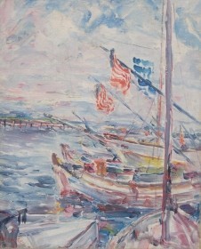 Coe, Theodore. Tampa. Tarpon Springs, Windy Day. Oil on canvas, 16 by 20 inches.