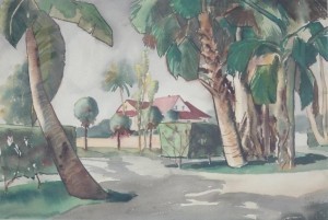 Conn, Russell. Palm Beach, 1951. Watercolor, 14 one half by 21 one half inches.