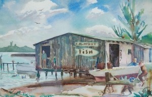 Conn, Russell. Palm Beach. Watercolor, 15 by 23 inches.