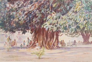 Dennis, Morgan. Ft. Myers, The Banyan Tree. Watercolor, 12 three quarters by 19 inches.