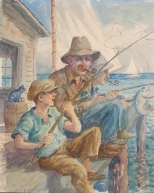 Dodd, Mark Dixon. St. Petersburg. Pier Fishing. Watercolor, 14 and one half by 17 three quarters inches.