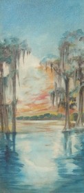 Dunkin, Alcie Barton. St.Cloud. Sunset on a Florida Lake. Oil on board, 13 by 28 three quarters inches.