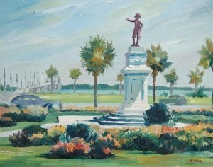 Etter, Harold. Sleichter. Anderson Circle, St. Augustine. Oil on board, 15 and five eights by 19 and three quarters inches.