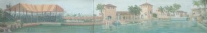 Fink, Dedmon. Miami. Attributed to. Venetian Pool, Coral Gables, circa 1925. Gouache, 6 by 37 one half inches.