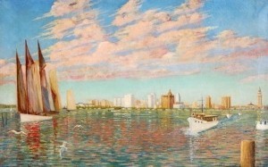 Fink, Denman, Attributed to. Miami Skyline, Circa 1915. Oil on canvas, 20 by 32 inches.