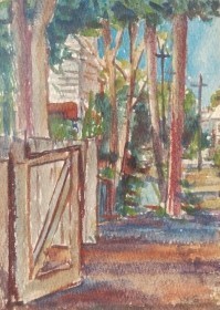Greene, William. Key West Street. Watercolor, 4 by 5 one half inches.