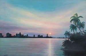 Griffith, Lorenz. Orlando. Florida Sunset, Biscayne Bay. Oil on canvas, 24 by 36 inches.