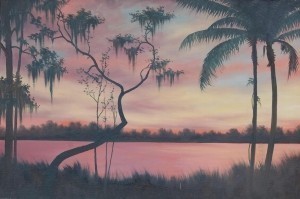 Griffith, Lorenz. Orlando. Sunset Indian River, Florida. Oil on board, 24 by 36 inches.