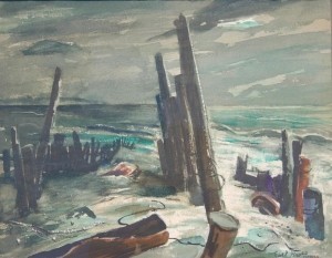 Gross, Earl. Storm on Longboat. Watercolor, 11 by 14 inches.