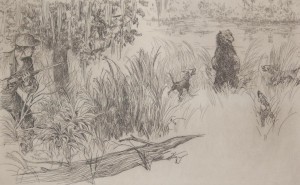Hagerman, Kent. Florida Bear Hunt. Etching, 6 by 9 one half inches.