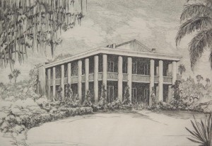 Hagerman, Kent. Gamble Mansion. Etching, 6 by 8 three quarters inches.