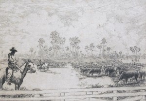 Hagerman, Kent. Lakeland. Florida Cattle Empire. Etching,