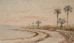 Harris, Thusnelda. Daytona Beach. Watercolor, 4 one half by 7 one quarter inches.