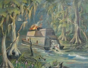 Harrison, Edith. Jacksonville. Oklawaha Steamer, 1954. Exhibited, Florida Federation of Art.  Oil on canvas, 22 by 28 inches.