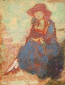 Hill, George Snow. Oil on board, 6 three quarters by 9 inches. Signed on back, By GSH, given to PK in college.
