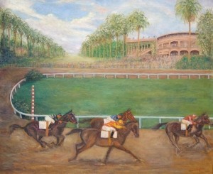 Kahn, Jane. Hialeah Racetrack. Oil on canvas, 25 by 30 inches.