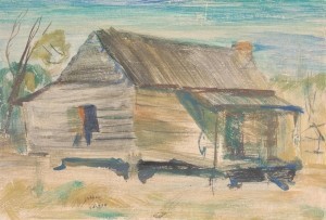 Lazzari, Pietro. Study for mural for Jasper, Florida post office, 1942. Watercolor, 8 and one half by 12 and three quarters inches.