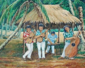 Leonetti, Mayme. Tampa. Polynesian Musicians. Oil on canvas, 24 by 30 inches.