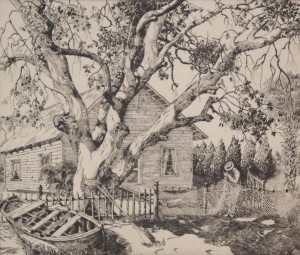 Locke, Walter, R. The  Net-Mender. 37. Etching, 8 one half by 10 inches.
