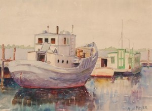 Meyers, Alvin, Ft. Myers, 14. Boat and houseboat. Watercolor, 11 by 15 one half inches.