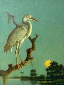 Moore, Benson Bond. Sarasotra. Great While Heron. Oil on board, 14 by 18 inches.