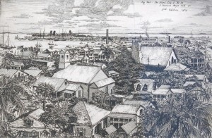 Morgan, F. Townsend. Key West the Island City of the Sea.  1935 . Etching 2nd Edition,1939.9 and one half by 14 and three quarters inches.