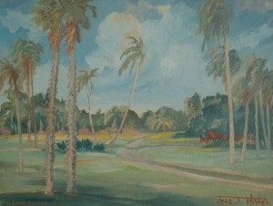 Pfister, Jean Jacques, Fairchild Gardens, 1948. Oil on board, 13 and one half by 18 inches.