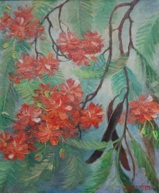 Pfister, Jean Jacques. Miami. Royal Poinciana Bloom. Oil on canvas, 25 by 30 inches.