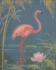 Postle, Joy. Flamingo and Lotus. Oil on board,  8 by 10 inches.