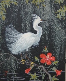 Postle, Joy. Snowy  Egret. Oil on board, 8 by 10 inches.