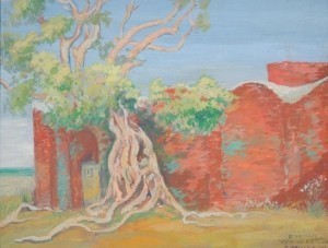 Reilly, Elvira. Key West.West Martello Tower 1950. Tempera, 10 by 13 inches.