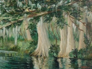 Robinson, Bernard H., Orlando. Oil on board, 12 by 16 inches. Saturday May 18, 1946, Cypress Trees, Lake Maitland, Florida.