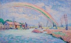 Scheibner, Vera. Rainbow Over Salt Creek, St. Augustine. Oil on canvas, 11 by 18 inches.