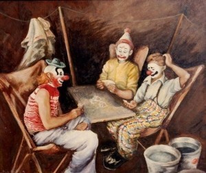 Smith, Alice Revenel Huger. Clowns. Oil on board, 20 by 24 inches.