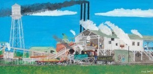 Smith, Frog. Dowling Camp Lumber Mill. Oil on wood panel, 16  by 32 inches.