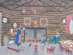 Smith, Frog. Ft. Myers. Everybody Is Happy While Mother Cooks Without Gas, Electricity or Even a Stove. Mixed Media, 14 by 18 inches.