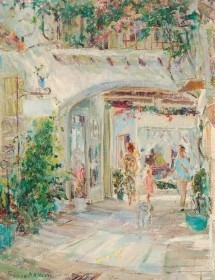 Vosseller, Frances. Via Mizner. Exhibited Society of the Four Arts, 1949. Oil on board , 14 by 18 inches.