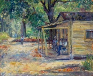 Wells, Lillian. The Shop, an original sketch on Dover Street, negro section, Deland, Fla. Painted by Lilian Wells. Oil on board, 11 by 13 one half inches.