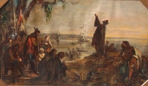 White, Edwin. Landing of the Hughenots In Florida. Exhibited Boston Art Club, 1864. Oil on copper, 7 by 12 inches.